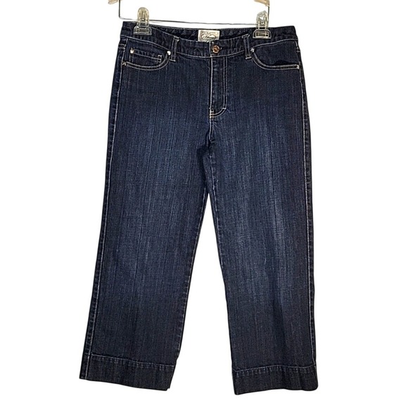 WHITE HOUSE BLACK MARKET Blanc Cropped Wide Leg Denim Blue Jeans 8 Contemporary‎ - Picture 1 of 7